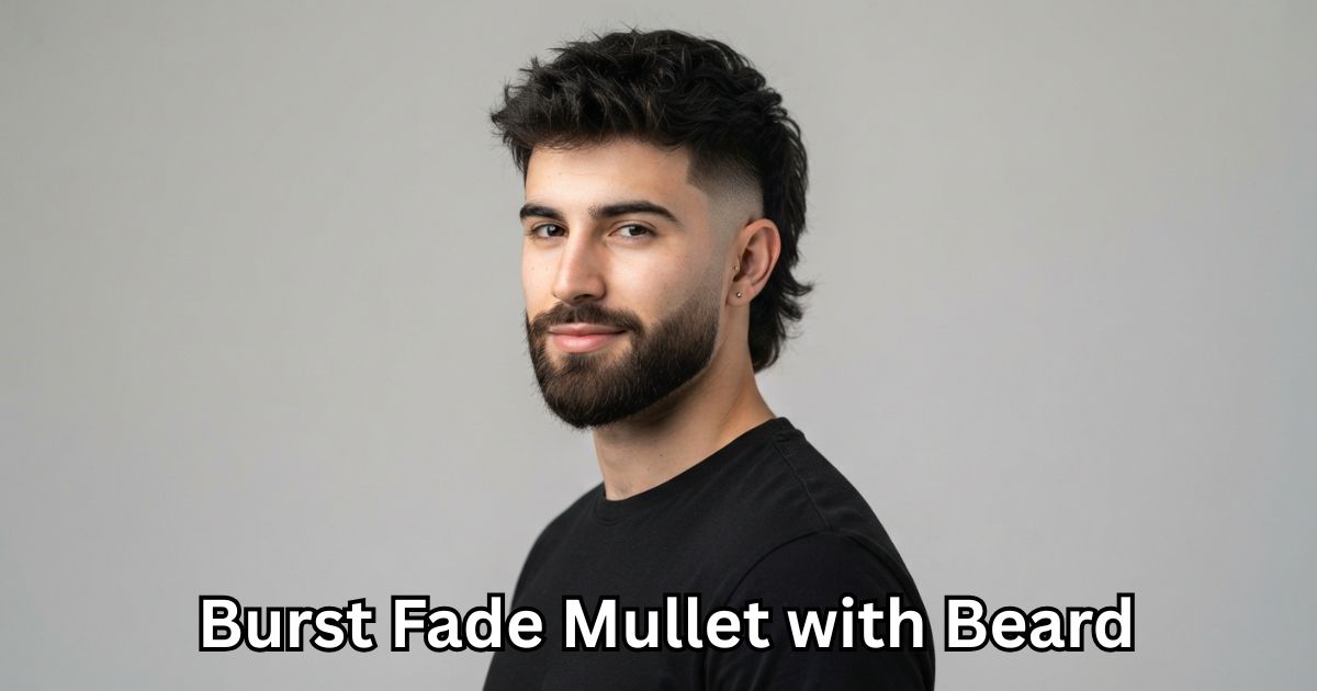17. Burst Fade Mullet with Beard