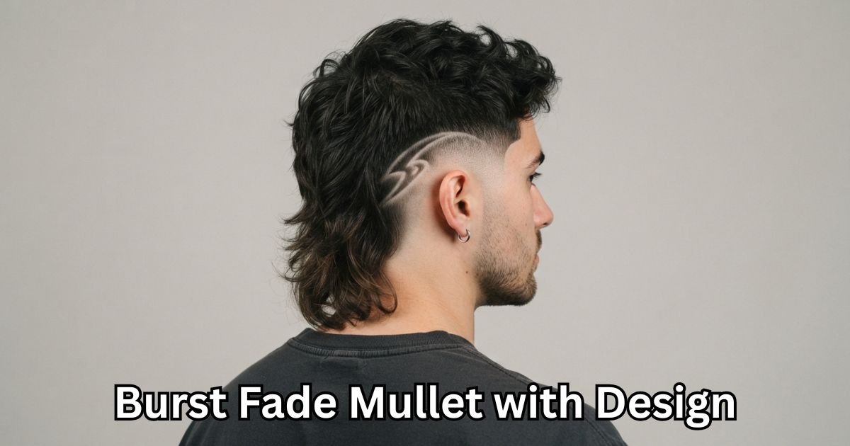 11. Burst Fade Mullet with Design