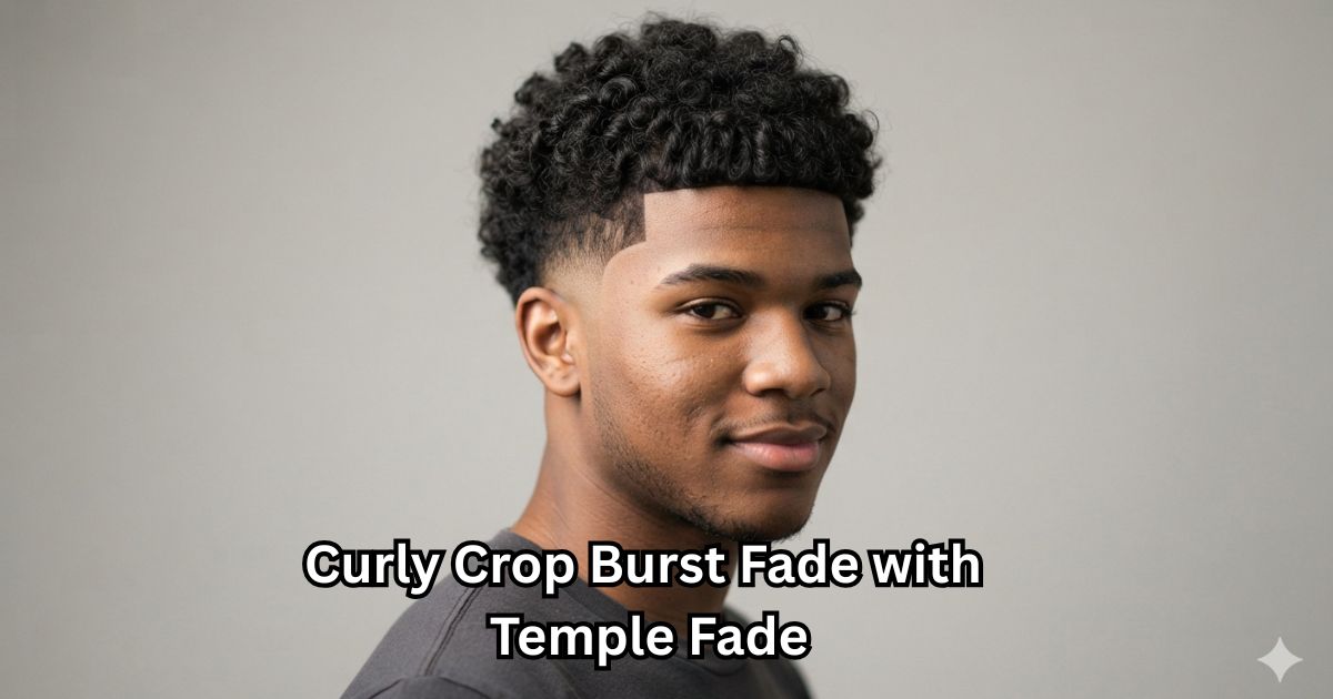 17. Curly Crop Burst Fade with Temple Fade