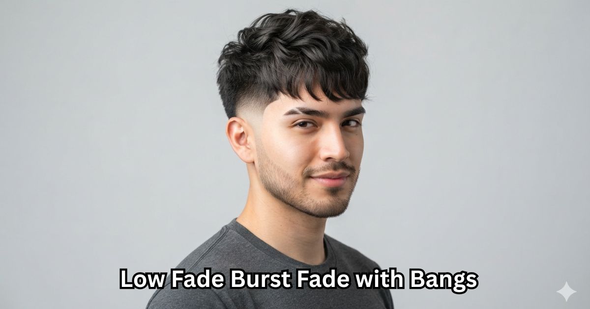 20. Low Fade Burst Fade with Bangs
