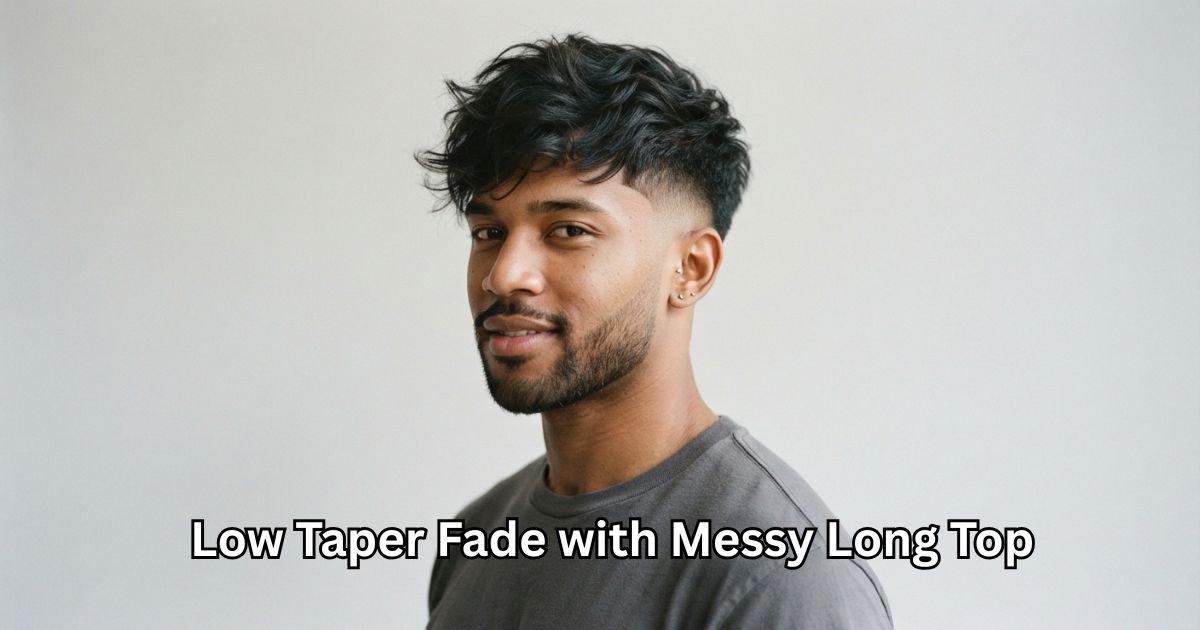 Low Taper Fade with Messy Long Top