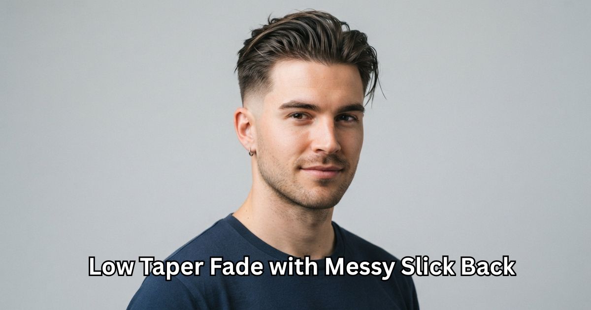 Low Taper Fade with Messy Slick Back