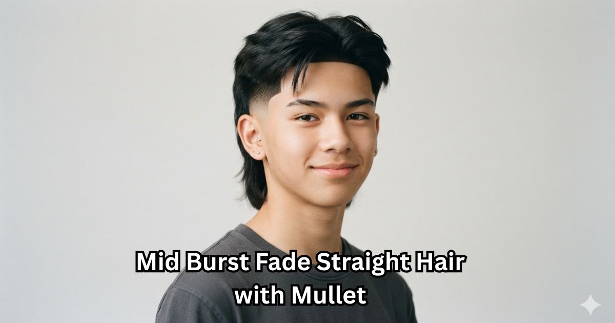 14. Mid Burst Fade Straight Hair with Mullet