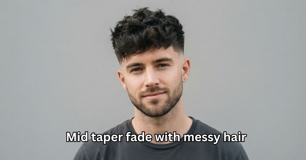 Mid taper fade with messy hair