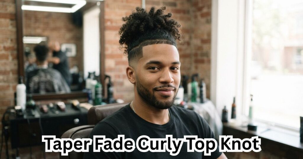 Taper Fade Curly Top Knot