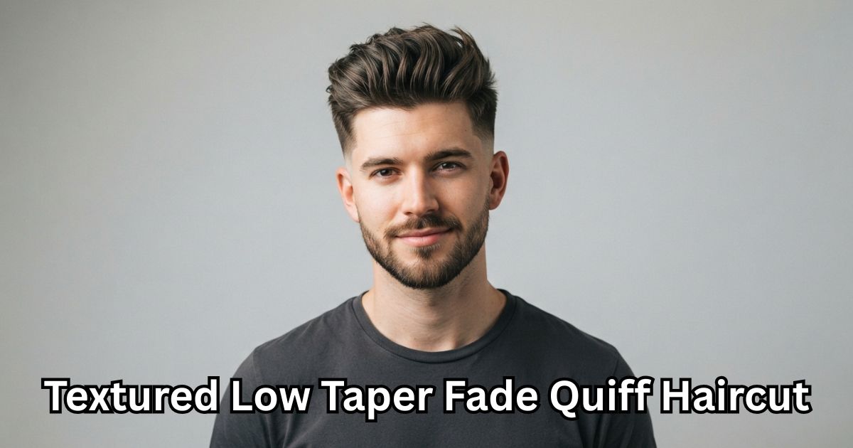 Textured Low Taper Fade Quiff Haircut