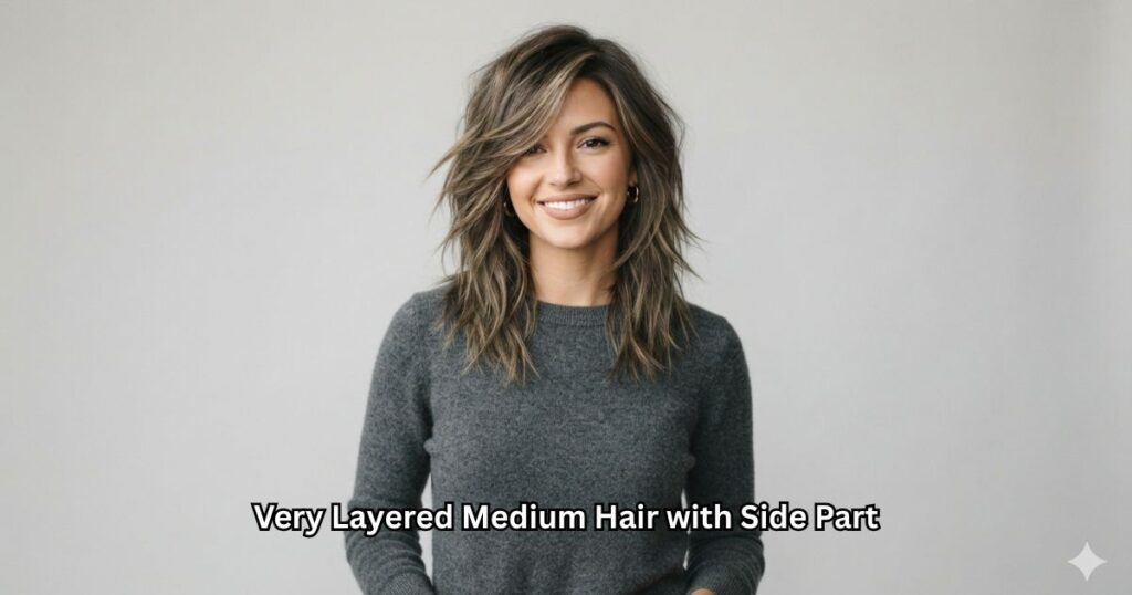 Very Layered Medium Hair with Side Part