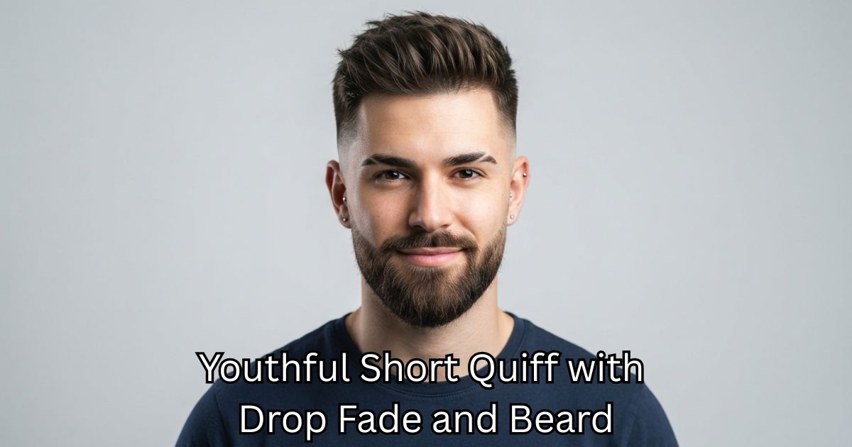 Youthful Short Quiff with Drop Fade and Beard