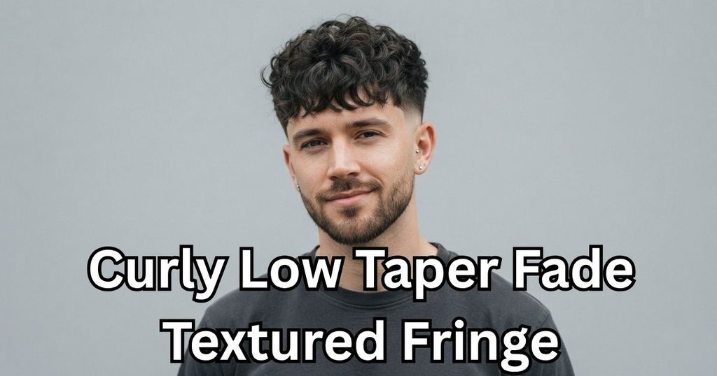 Curly Low Taper Fade Textured Fringe