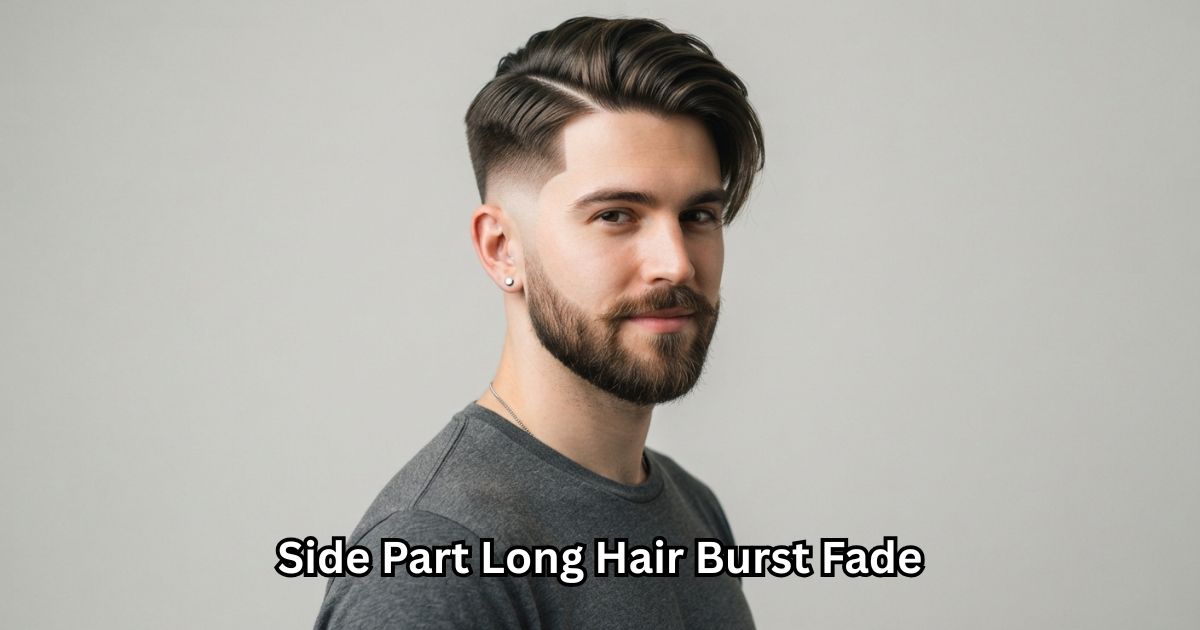 Side Part Long Hair Burst Fade