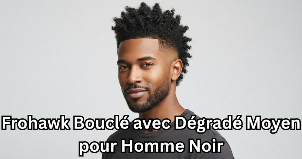 Frohawk Bouclé avec Dégradé Moyen pour Homme Noir