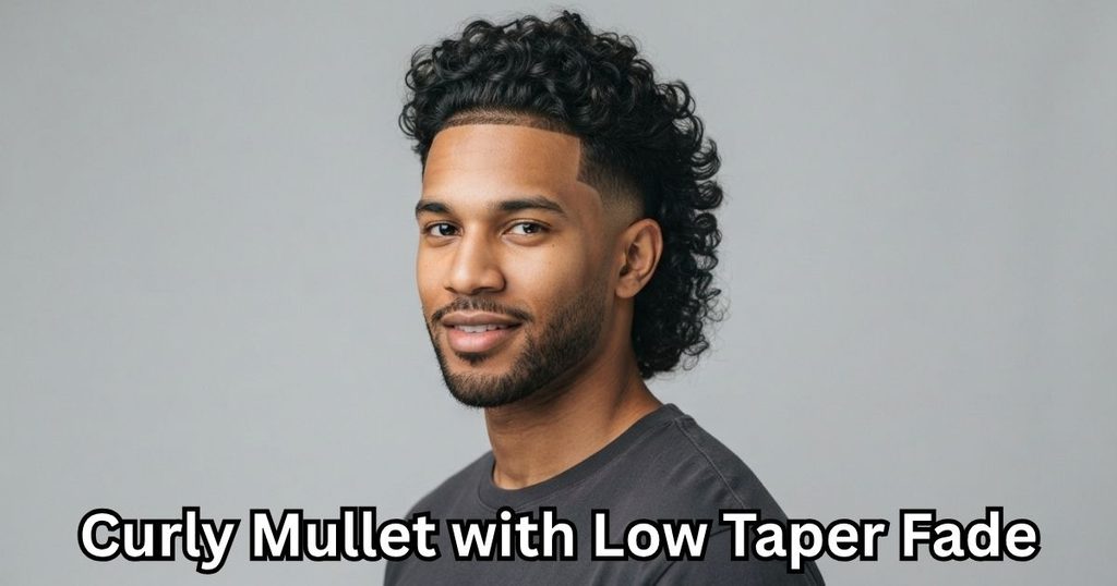 Curly Mullet with Low Taper Fade