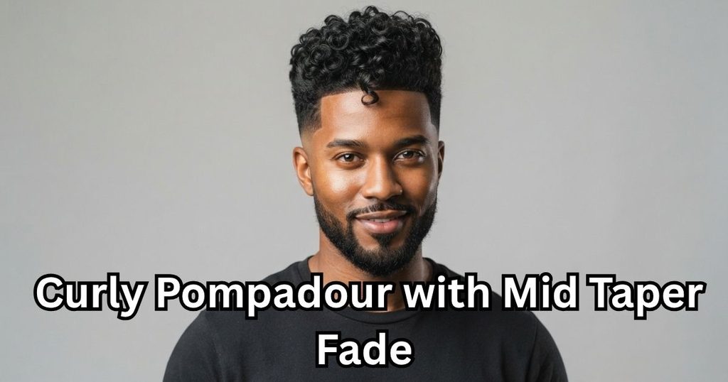 Curly Pompadour with Mid Taper Fade
