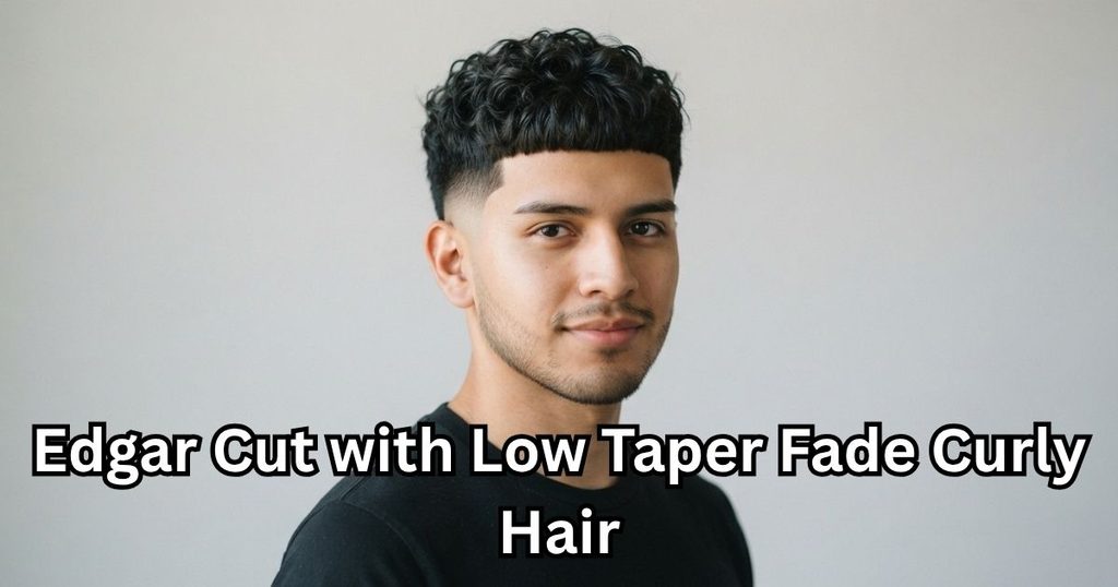 Edgar Cut with Low Taper Fade Curly Hair