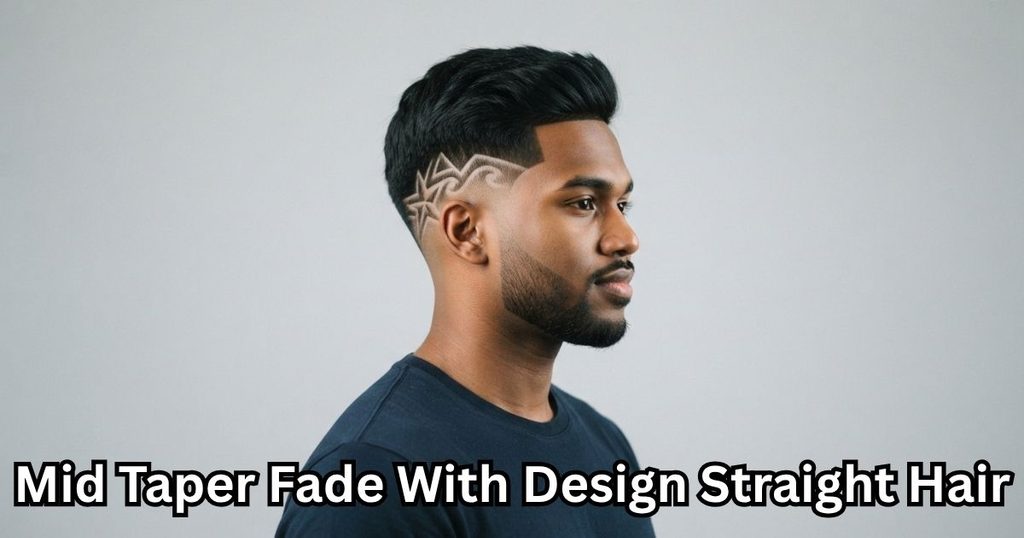 Mid Taper Fade With Design Straight Hair