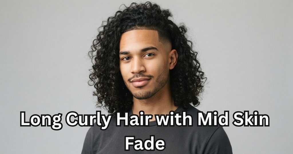 Long Curly Hair with Mid Skin Fade