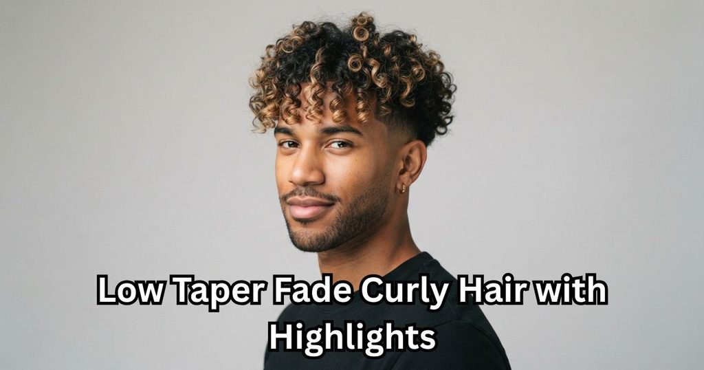 Low Taper Fade Curly Hair with Highlights