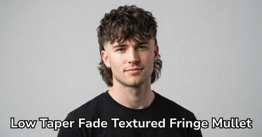 Low Taper Fade Textured Fringe Mullet
