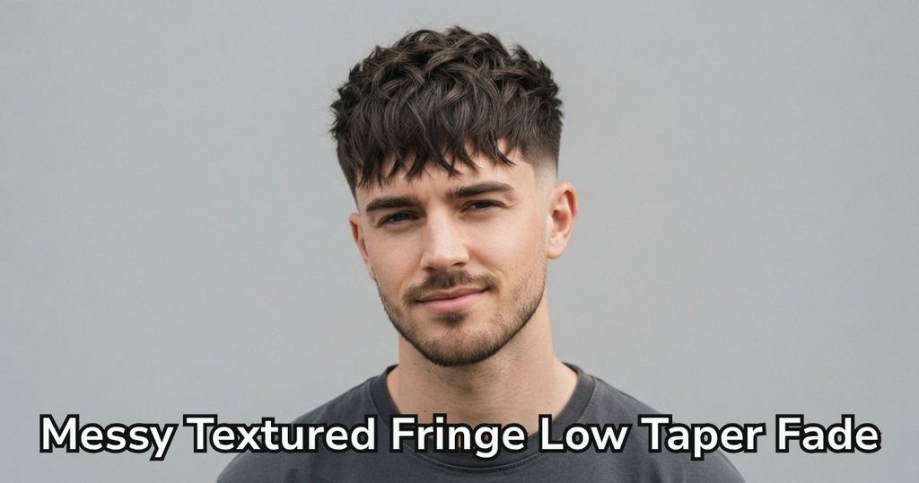 Messy Textured Fringe Low Taper Fade