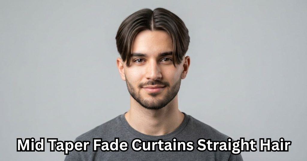Mid Taper Fade Curtains Straight Hair
