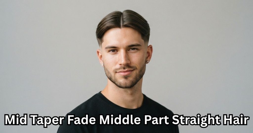 Mid Taper Fade Middle Part Straight Hair