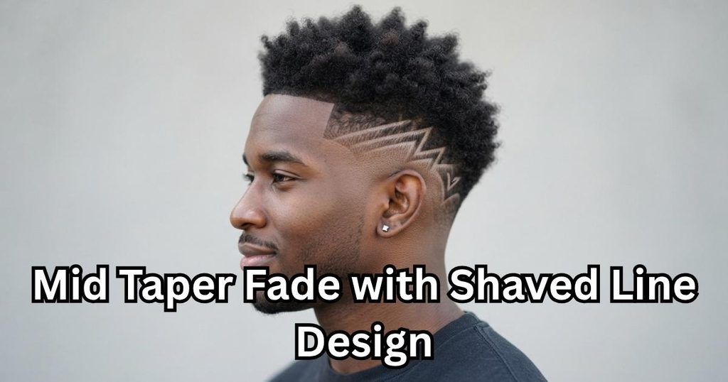 Mid Taper Fade with Shaved Line Design