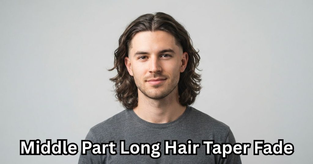 Middle Part Long Hair Taper Fade