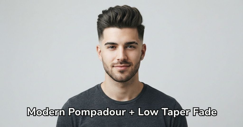 Modern Pompadour + Low Taper Fade