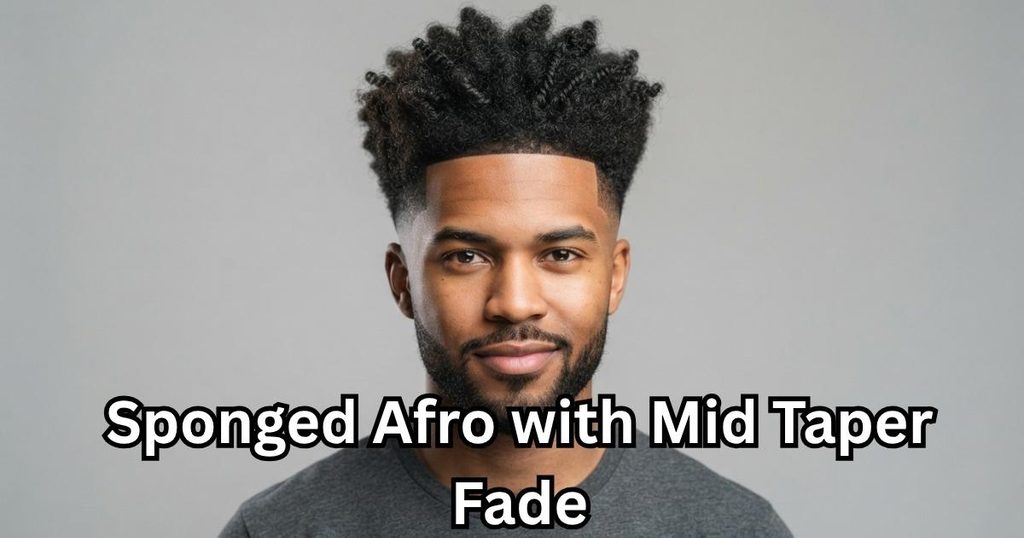 Sponged Afro with Mid Taper Fade