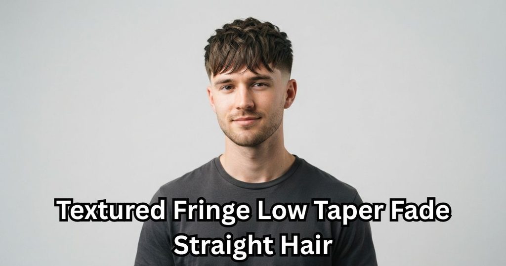 Textured Fringe Low Taper Fade Straight Hair