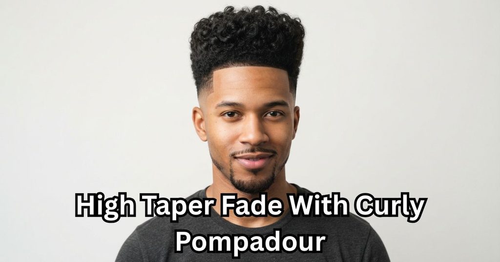 High Taper Fade With Curly Pompadour