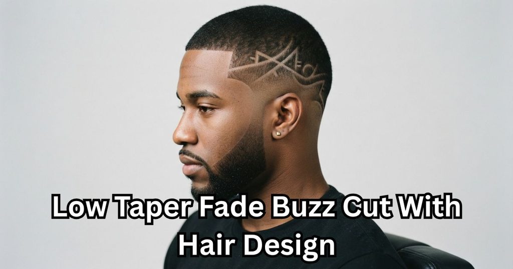 Low Taper Fade Buzz Cut With Hair Design